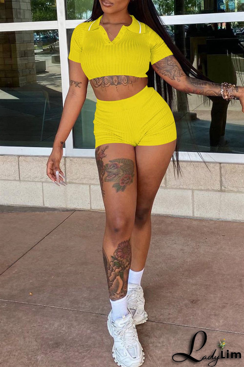 Black Fashion Casual Solid Basic Turndown Collar Short Sleeve Two Pieces