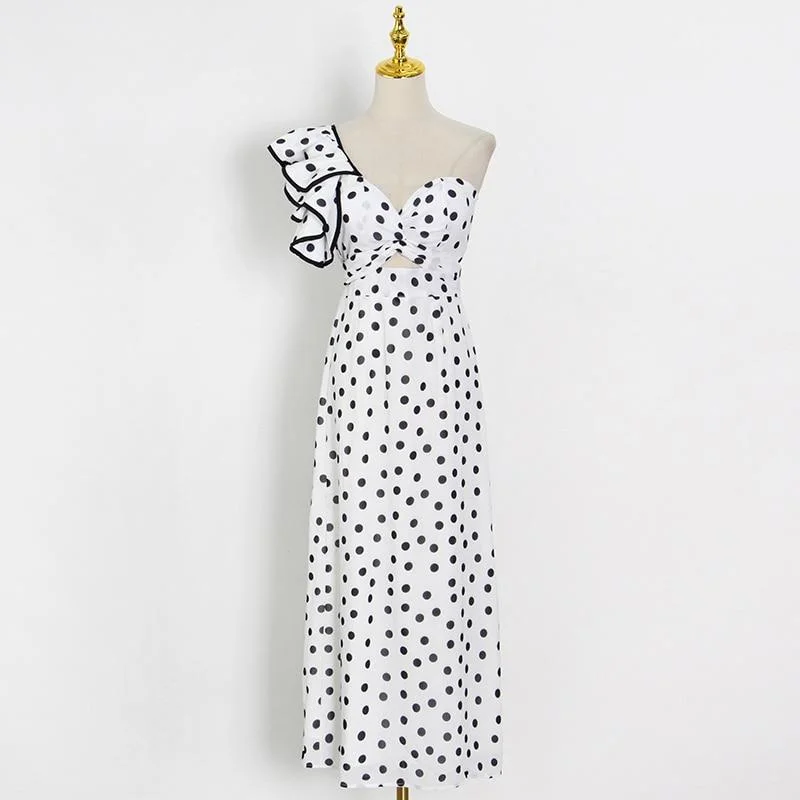 ABEBEY Print Dot Summer Dress For Women V Neck Short Sleeve High Waist Patchwork Ruffle Dresses Female 2023 Fashionable