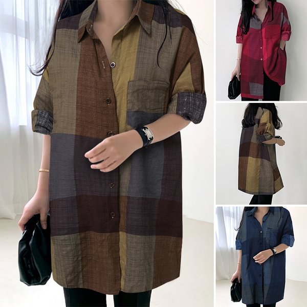 Autumn Women Long Sleeve Blouse Fashion Elegant Shirt Loose Tops Grid printed Female Work Blusas Femininas - Shop Trendy Women's Clothing | LoverChic