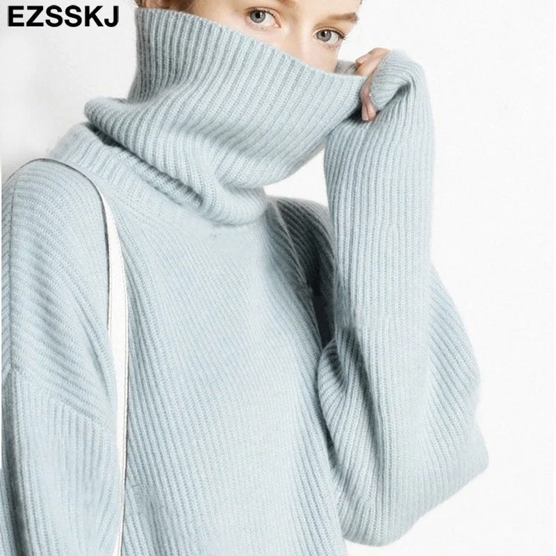 2021 Women's Sweater Autumn Winter Warm Turtlenecks Casual Loose Oversized Lady Sweaters Knitted Pullover Top Pull Femme