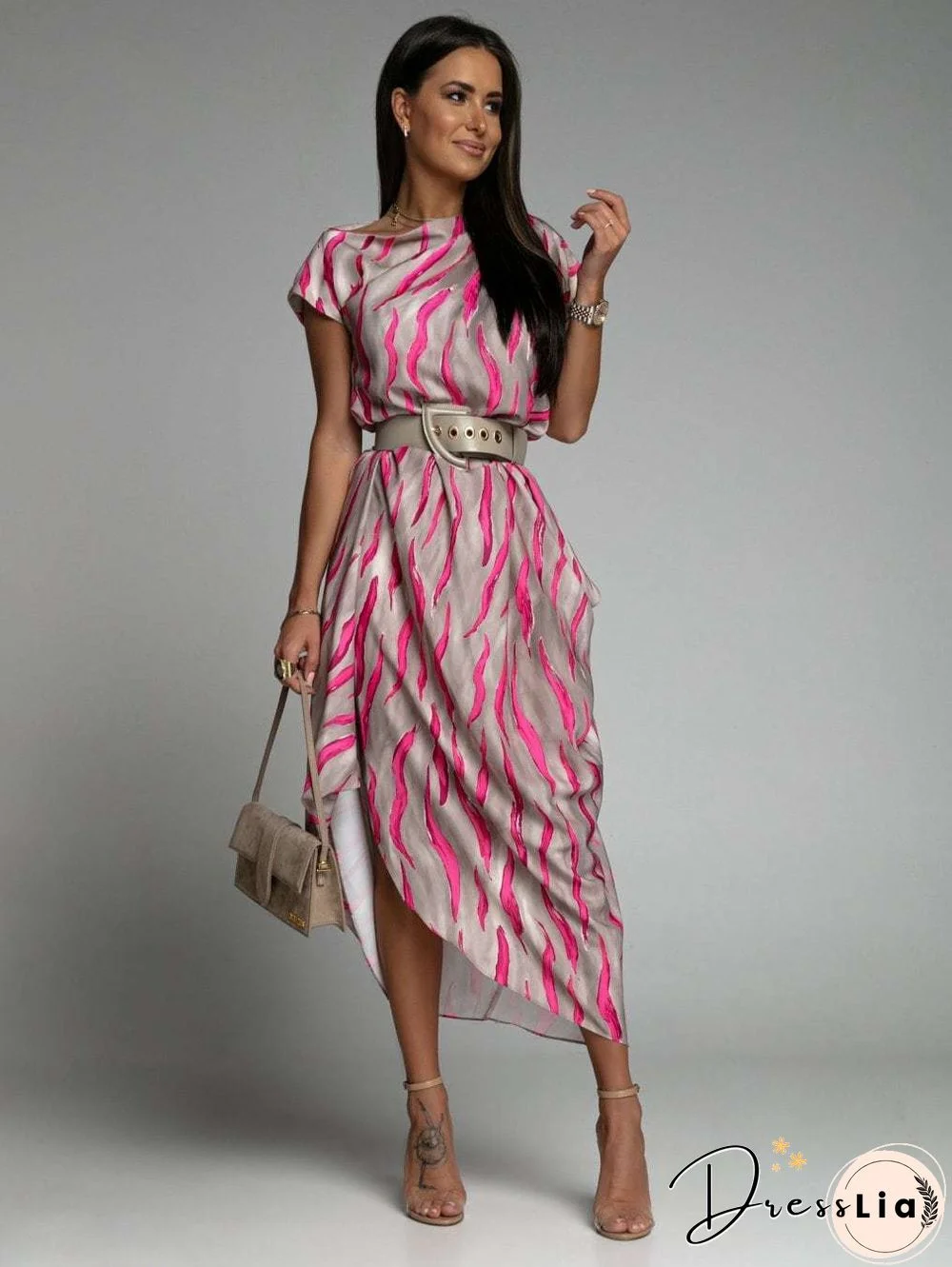 Fashion Women's Dress Personalized Street Print Off Shoulder Asymmetric Dress