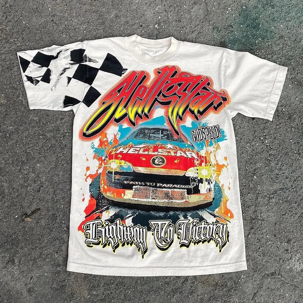 Racing Letters Print Short Sleeve T-Shirt