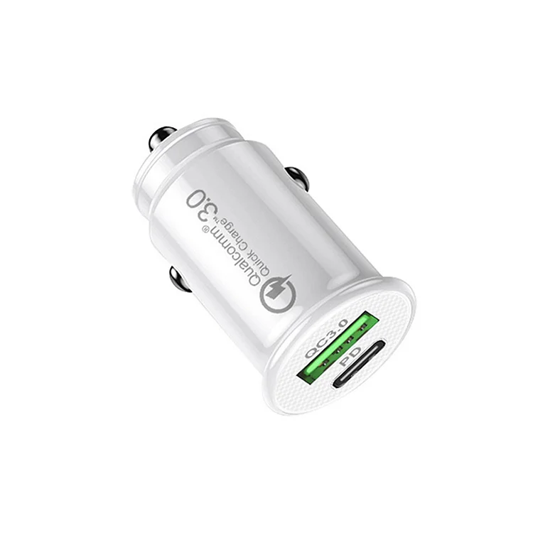 Mini Car Charger with Type C Port PD Fast Charge and USB-A QC3.0