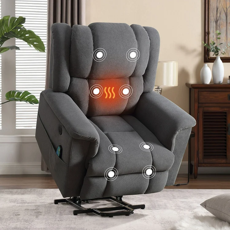 Power Lift Recliner Chair, Legahome Recliners for Elderly with Heat and Massage, Electric Lift Elderly Sofa, Massage Recliner Chair for Living Room with Infinite Position and Side Pocket, Gray