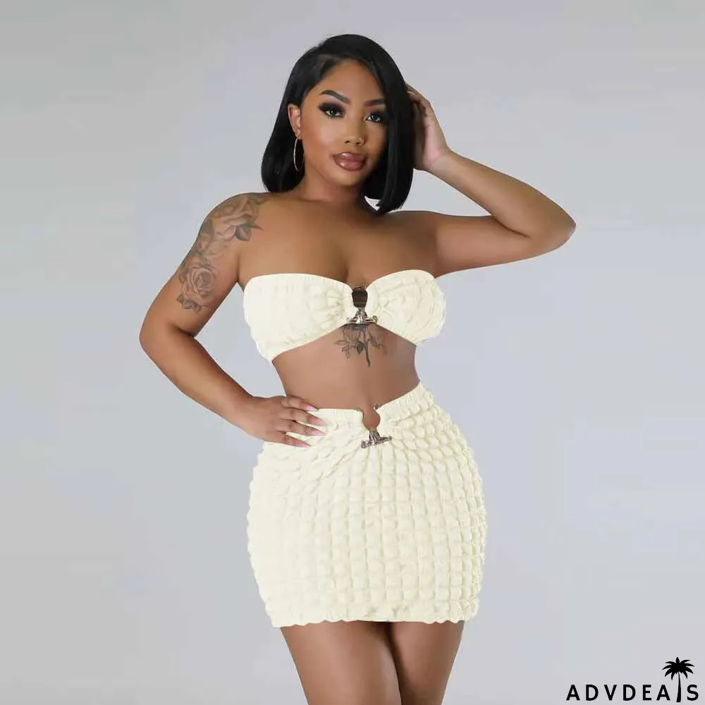 Women's Fashion Sexy Casual Strapless Two-Piece Skirt Set Women's Clothing
