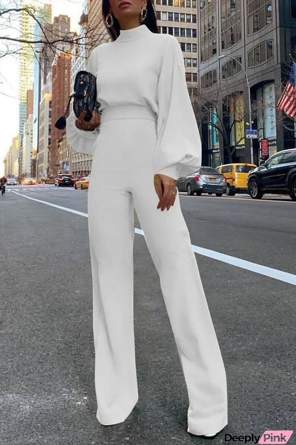 Pure Color Back Slit Casual Jumpsuit
