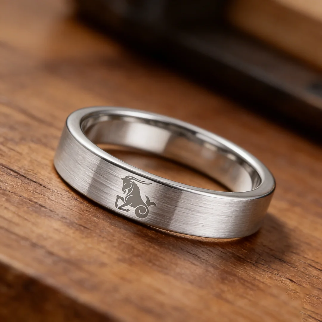 Men Women Sliver Capricorn Tungsten Carbide Rings Couple Wedding Bands Flat Comfort Fit 4MM 6MM 8MM