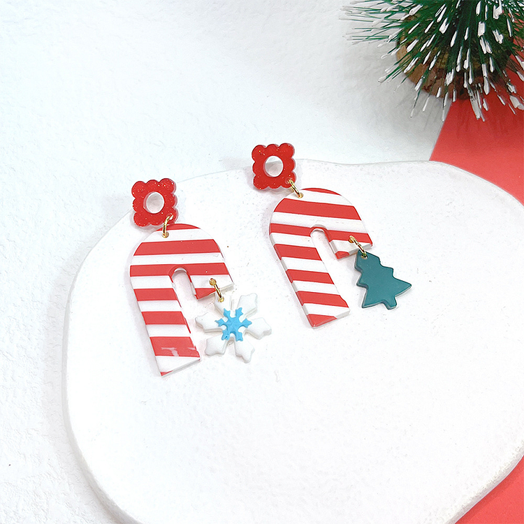 Christmas Candy Cane Clay Earrings