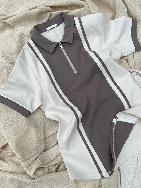 Men's Lapel Zipper Short Sleeve Suit