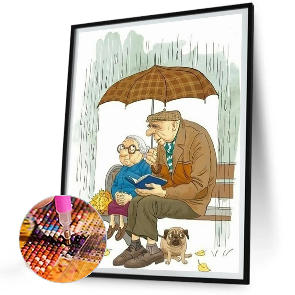 Full Round Diamond Painting 30*40cm - Old Couple Dating In The Rain