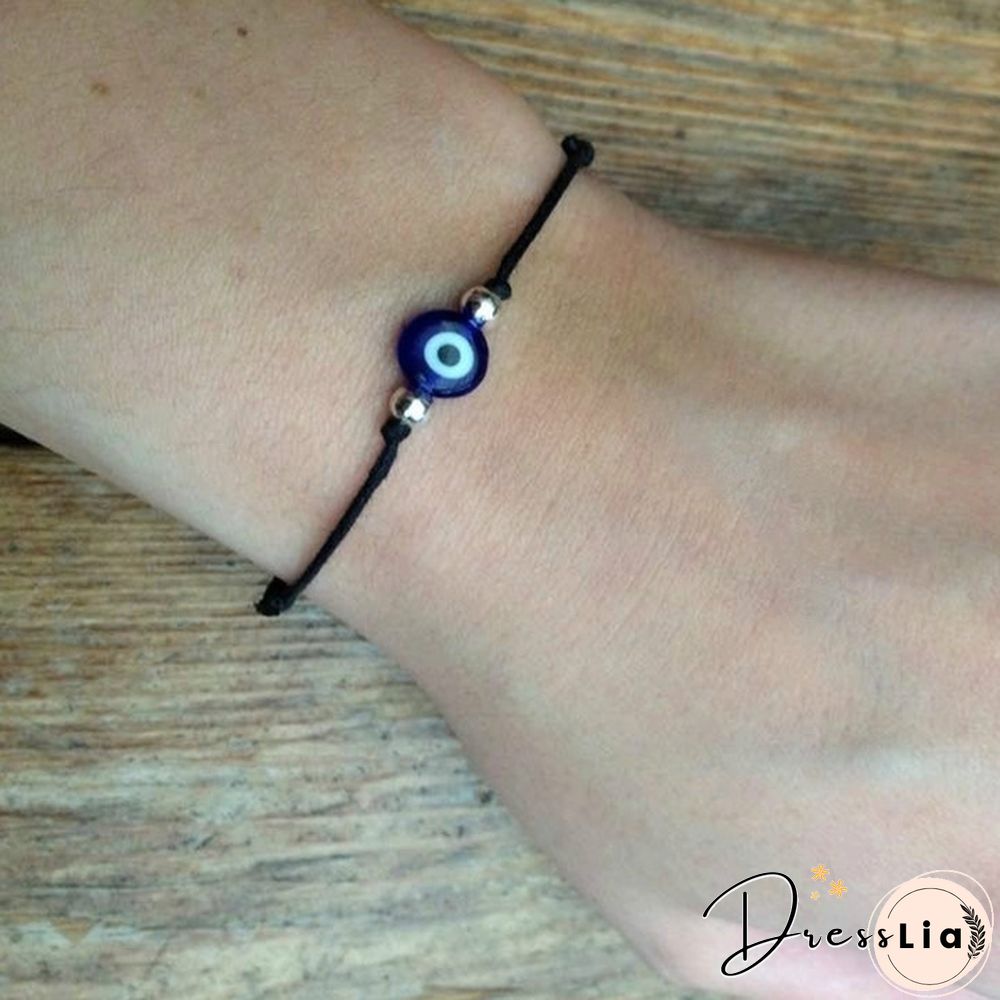 2Pcs/Set Evil Eye Handmade Black Rope Beaded,Ankle,Bracelet,necklace Set