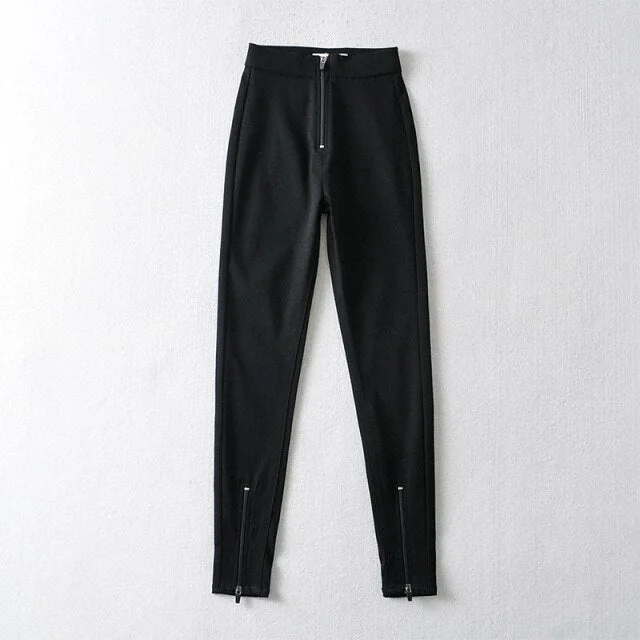 Casual High Waist Elasticity Black Long Bottoms