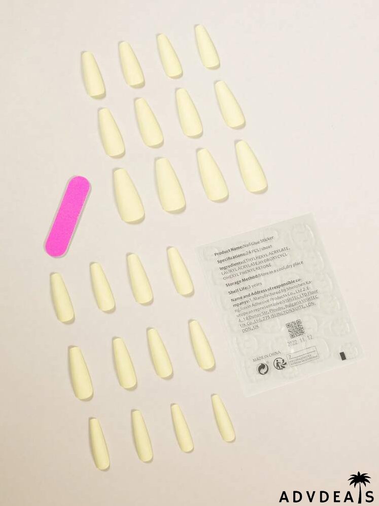 24pcs Solid Fake Nail & 1sheet Tape & 1pc Nail File