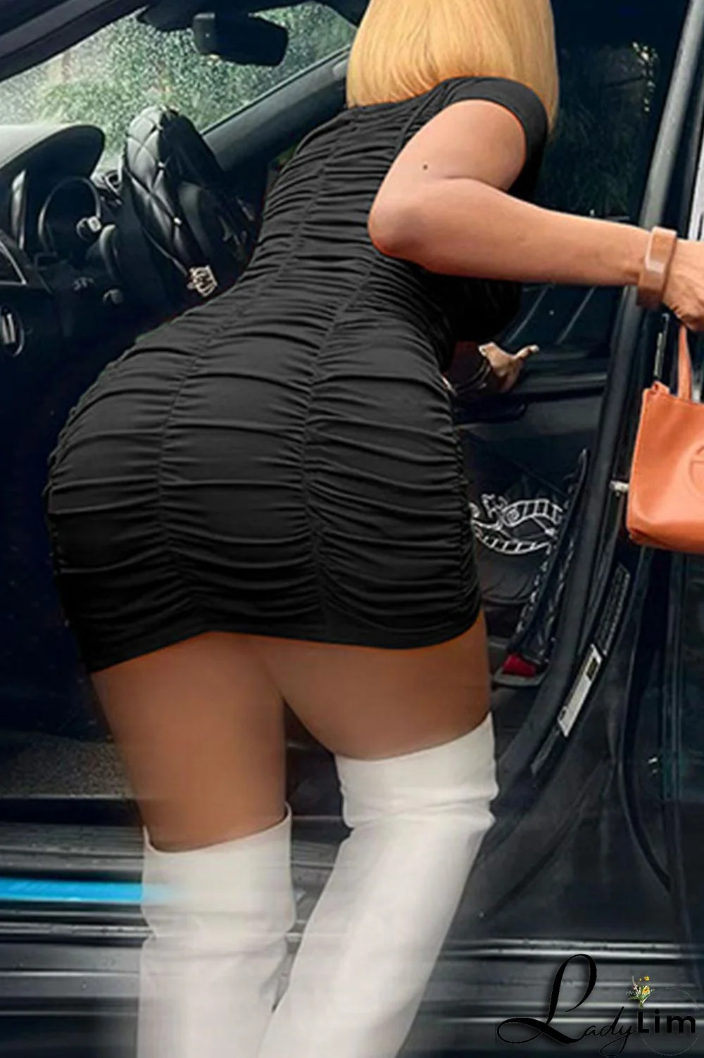 Orange Fashion Casual Solid Fold Turndown Collar Short Sleeve Dress