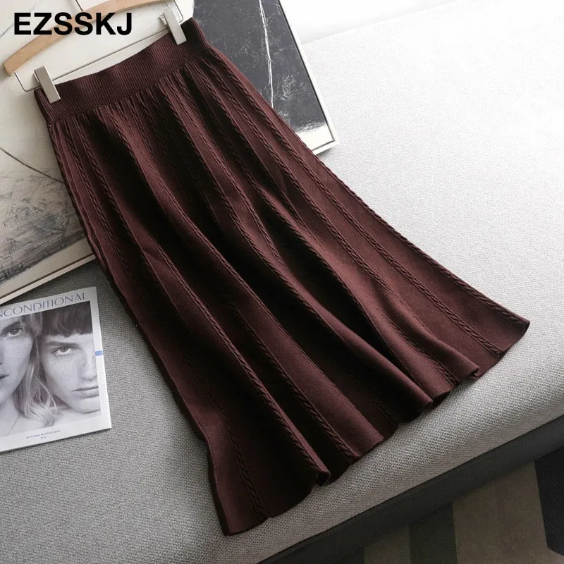 Autumn winter a-line thick SWEATER Skirt Women 2021  good quality  long skirt female elegant Umbrella knit skirt