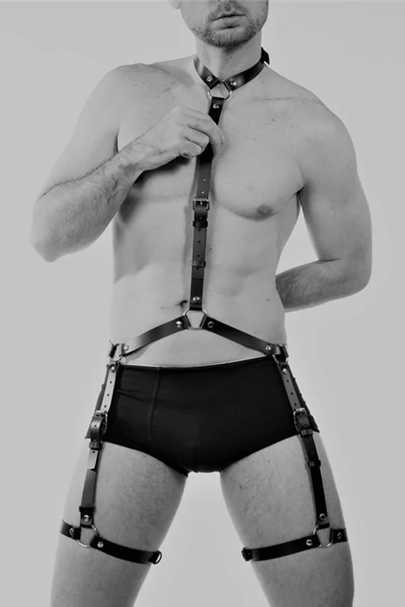 Men's Wearing Binding Straps Hollow Leather Belt Body Harness