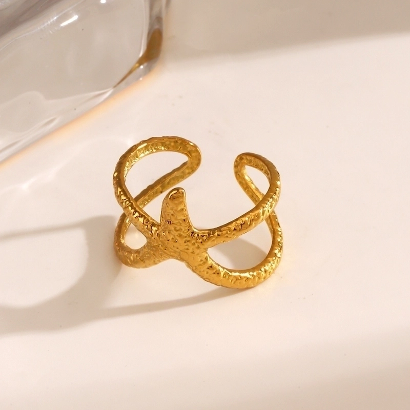 Beach Starfish 304 Stainless Steel 18K Gold Plated Plating Open Rings