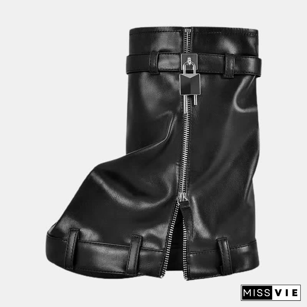 Fashion Fold Over Zipper PU Platform Boots