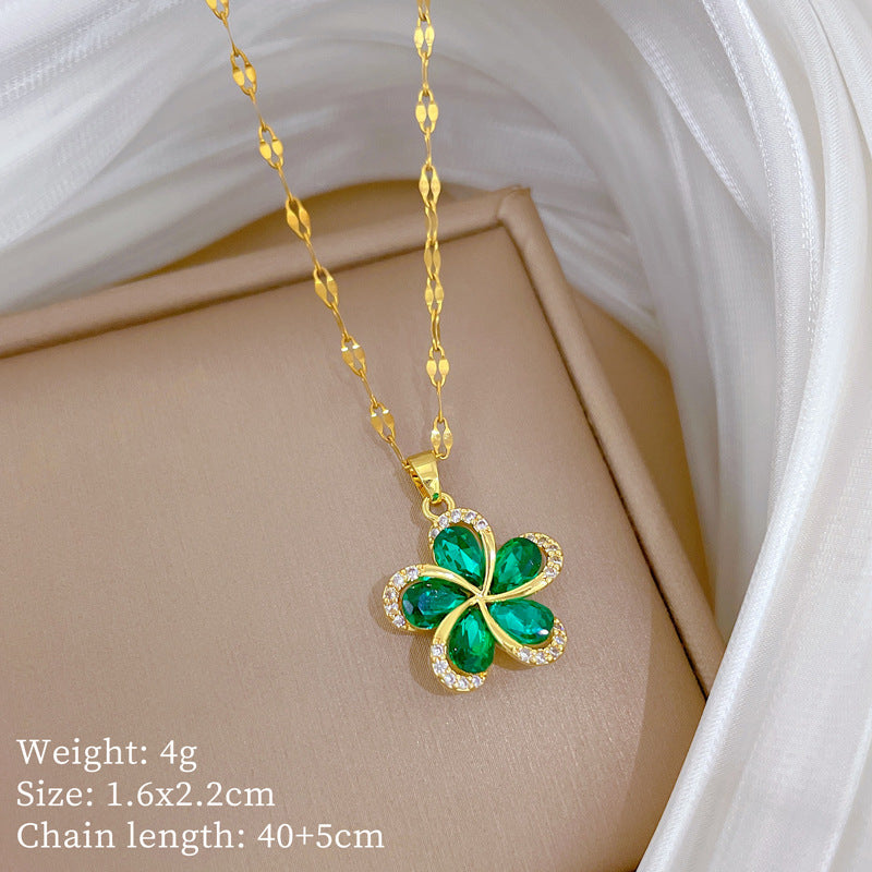 Rotating Flower Full Diamond Fashion Gorgeous Full Diamond Necklace Female Versatile Clavicle Chain Titanium Steel