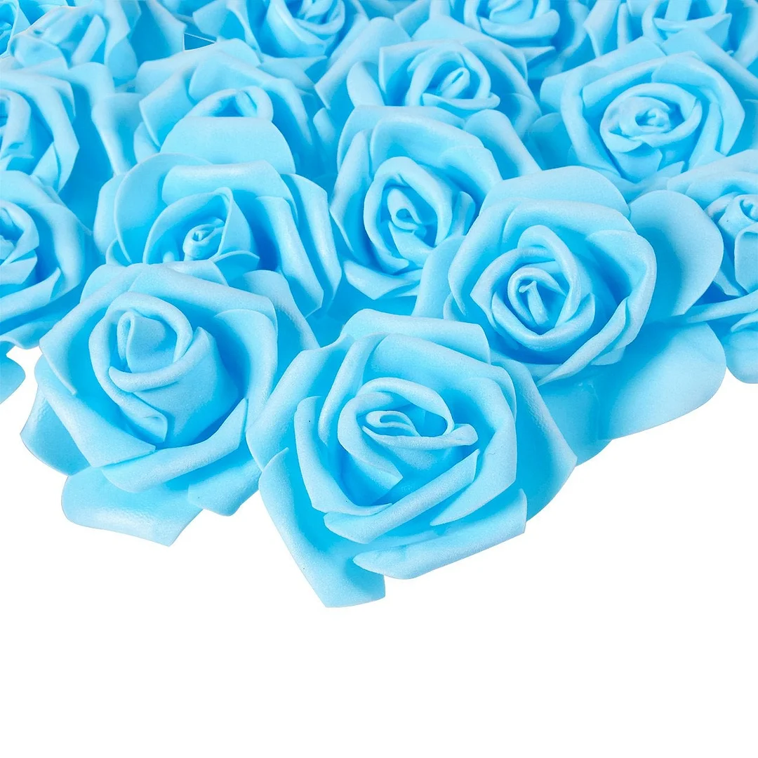 Rose Flower Heads - 100-Pack Artificial Roses, Perfect Wedding Decorations, Baby Showers, Crafts - Blue, 3 x 1.25 x 3 inches