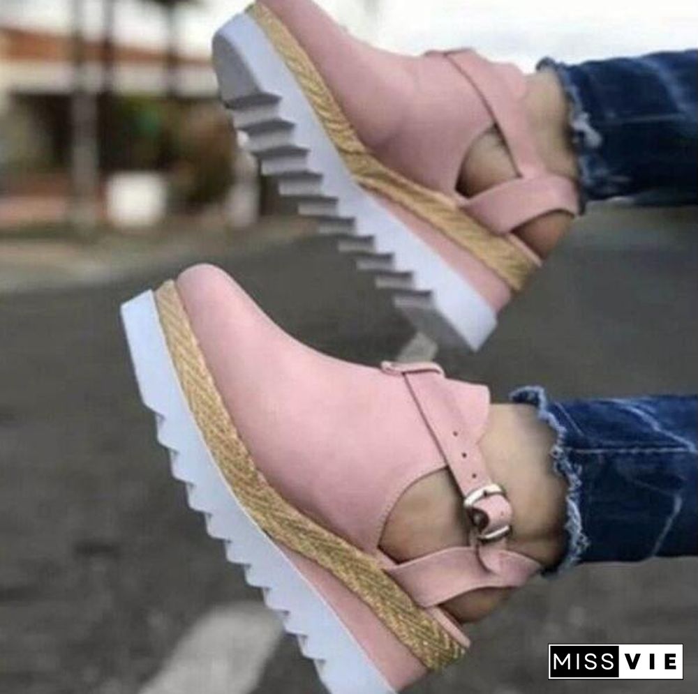 Womens Sport Shoes-Thick Bottom-Solid Ladies-Vulcanized Sneakers-Casual Wedges