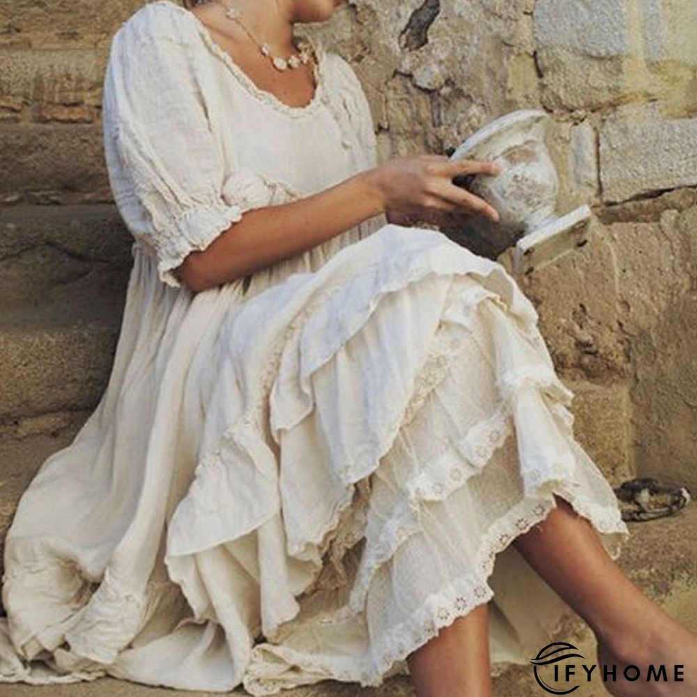 Vintage Striped Long Sleeve V Neck Casual Weaving Dress | IFYHOME