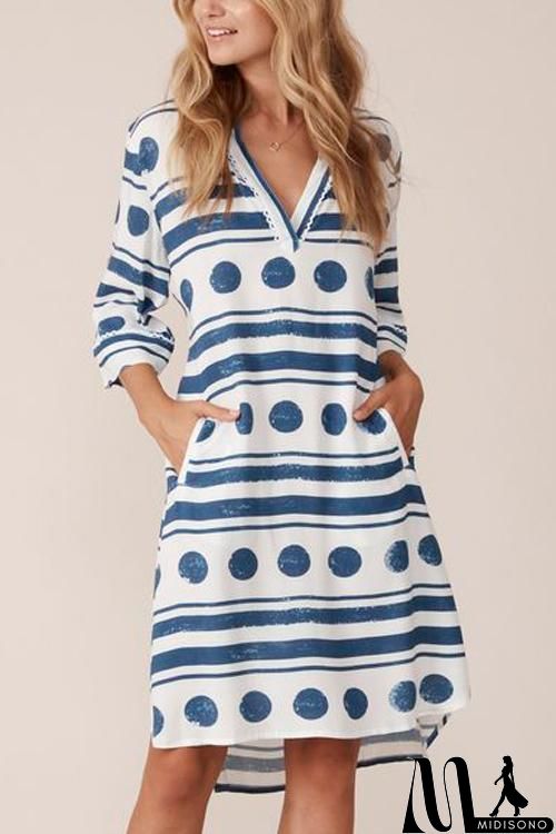 MidiSono - Polka Dot Tunic V Neck Shift Dress