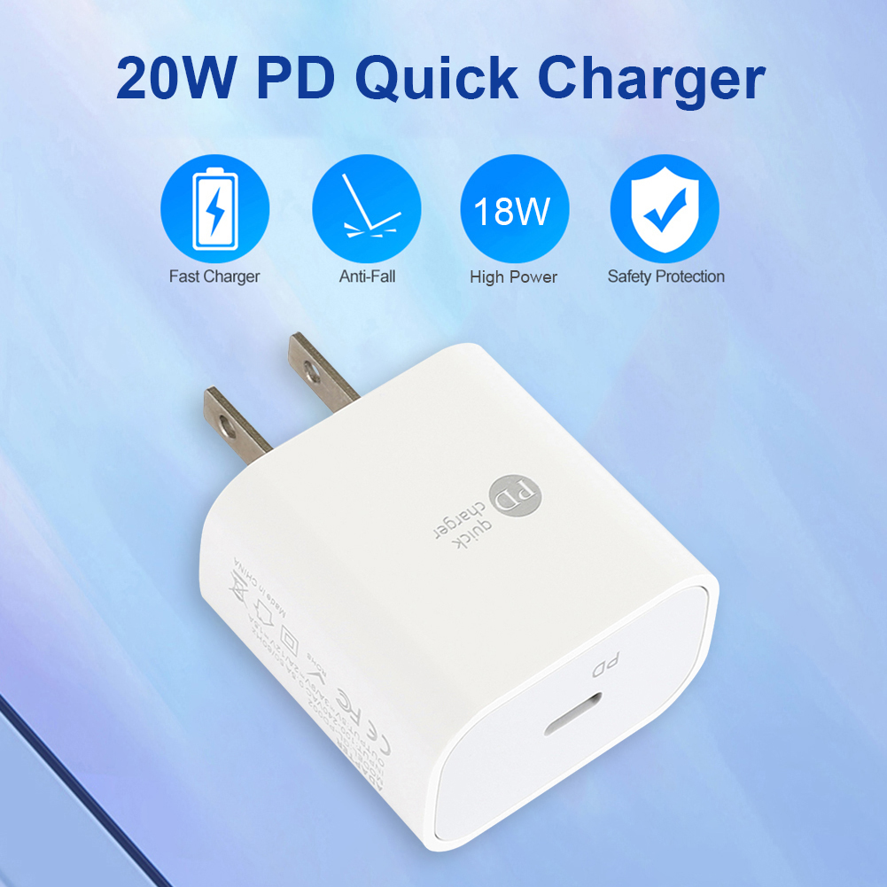 

US EU Plug USB C Charger 20W PD Type C Wall Charger Adapter for iPhone 12, 501 Original