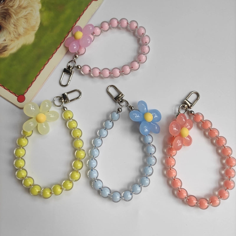 Summer Pastoral Style Beaded Mobile Phone Chain Transparent Candy Bead Chain Bracelet Flower Jewelry Earphone Case Pendant Bag