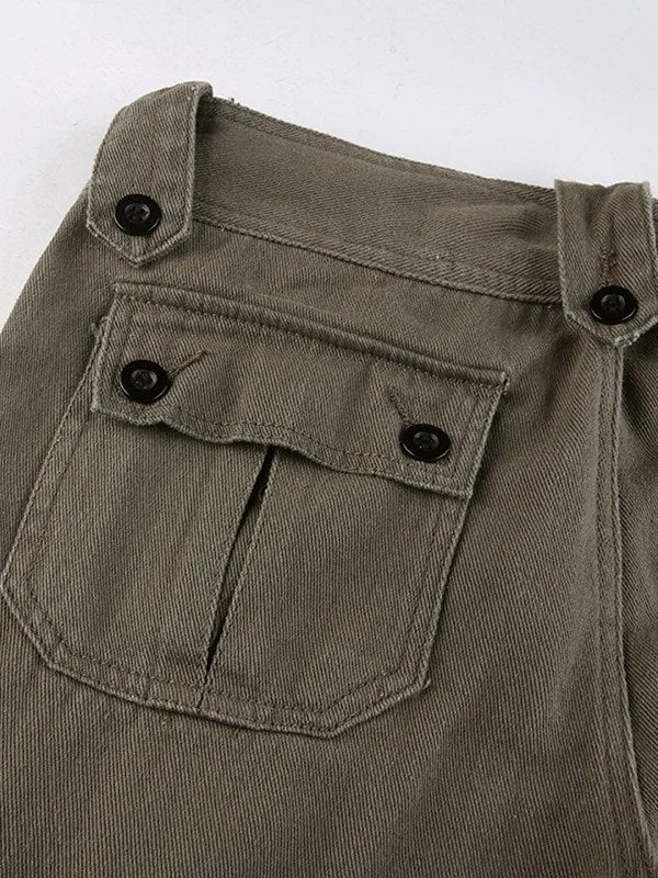 Brownm leg cargo jeans with buttons
