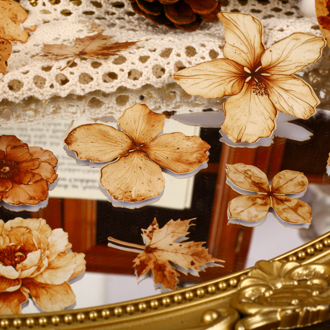 스티커 - 드라이 스테인 시리즈 빈티지 스머지 꽃 나비 풍경