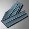 Summer Men's 2023 New High Elastic Quick Dry Ice Silk Straight Suit Pants