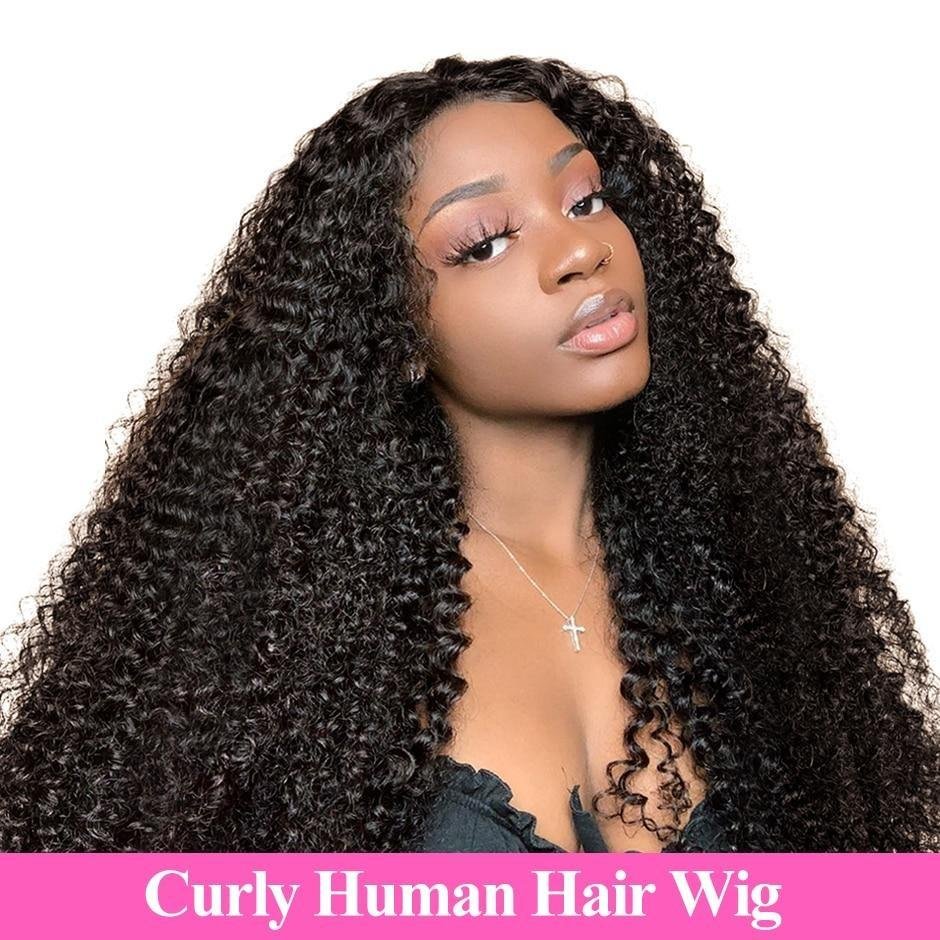 150% Density Kinky Curly 360 Lace Frontal Human Hair Wigs-elleschic