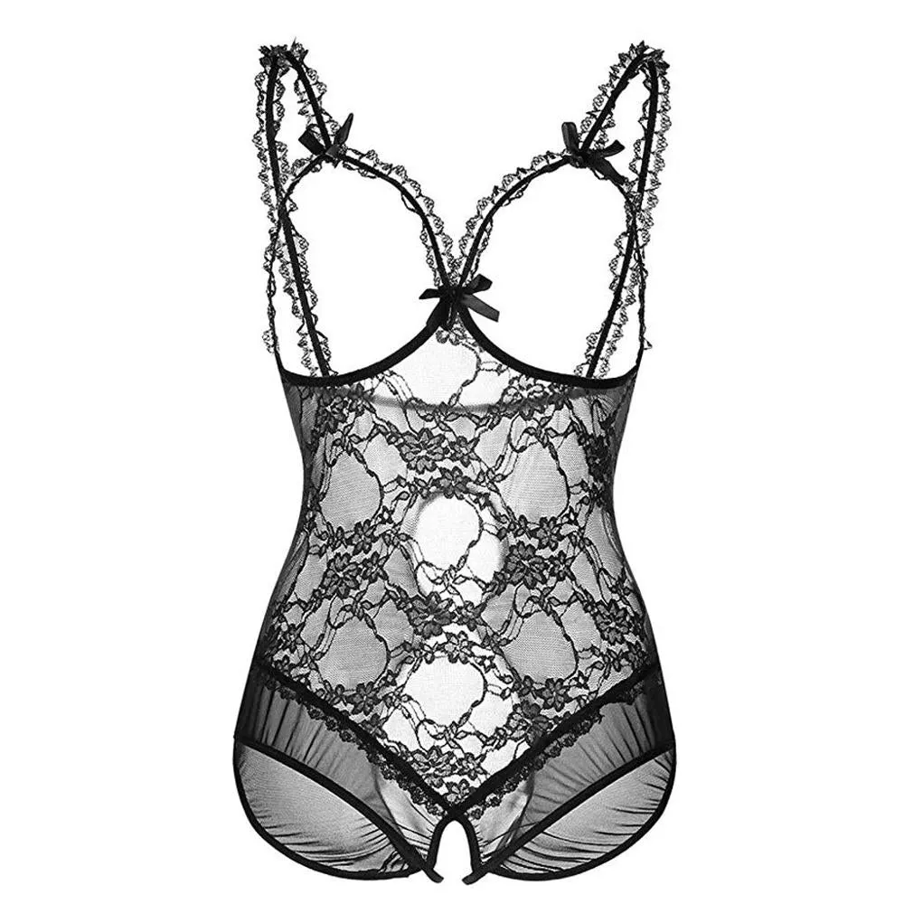 Fashion Sexy Women Exotic Apparel Attraction Hollow Out Lace Perspective With Silver Lingerie Ladies Underwear Plus Size 5 XL