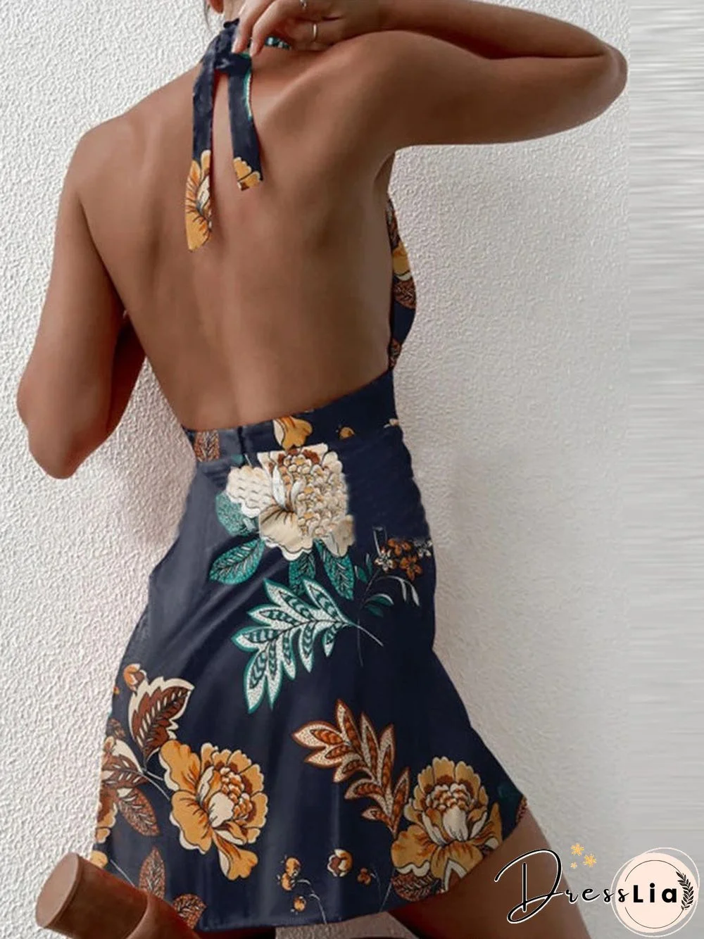 Women'S Dresses Printed Halterneck Bare Back Mini Dress