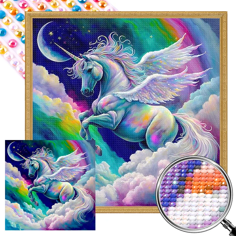 Partial AB Drill - Full Round Diamond Painting - Rainbow Unicorn 40*40CM