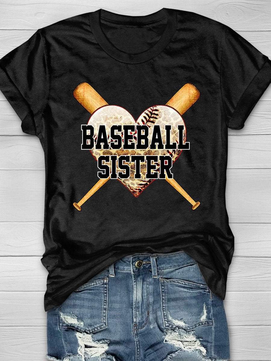 Baseball Sister Print Short Sleeve T-shirt