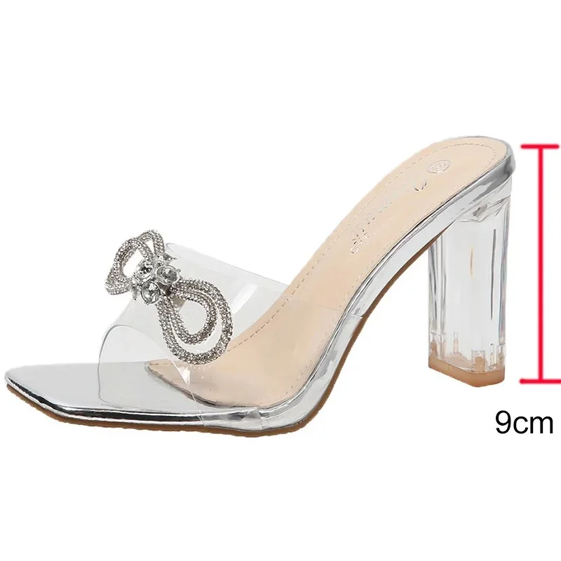 Tanguoant Crystal Bowknot High-Heeled Sandals Women 2023 Summer Silver Transparent Pvc Sandals Woman Slip On Party Shoes Ladies