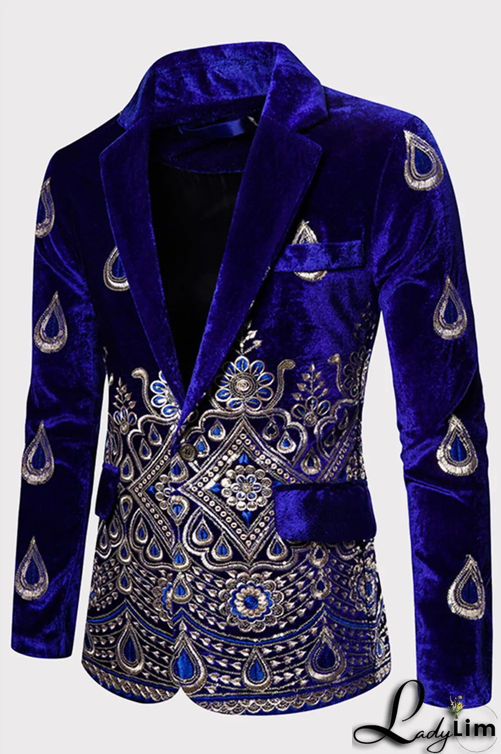 Burgundy Fashion Embroidery Split Joint Buttons Turn-back Collar Outerwear