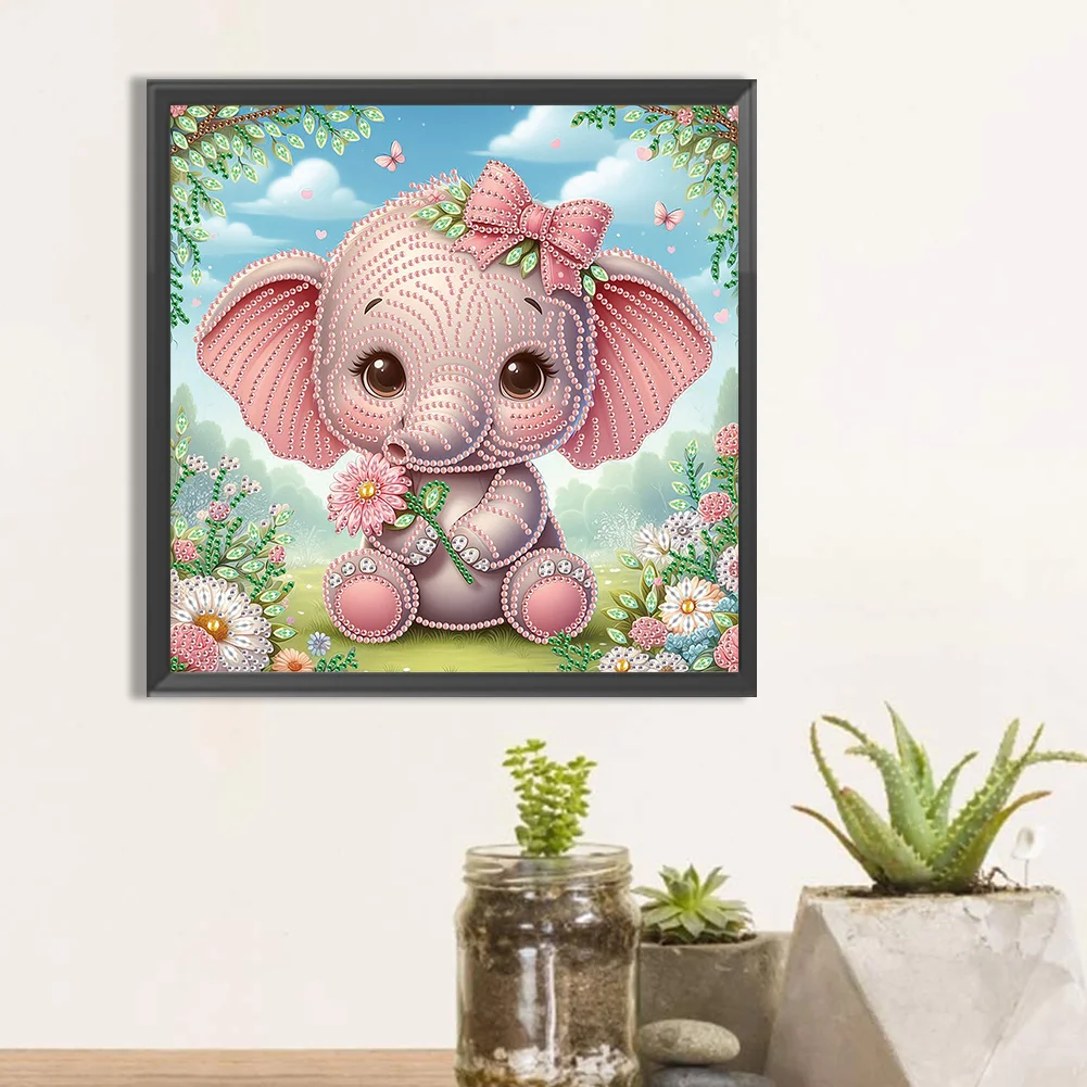 Diamond Painting - Partial Special Shaped Drill - Flower Cute Elephant(Canvas|30*30cm)