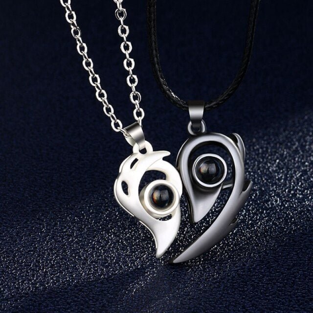 Magnetic Flame Heart Shaped 100 Languages I Love You Projection Necklaces