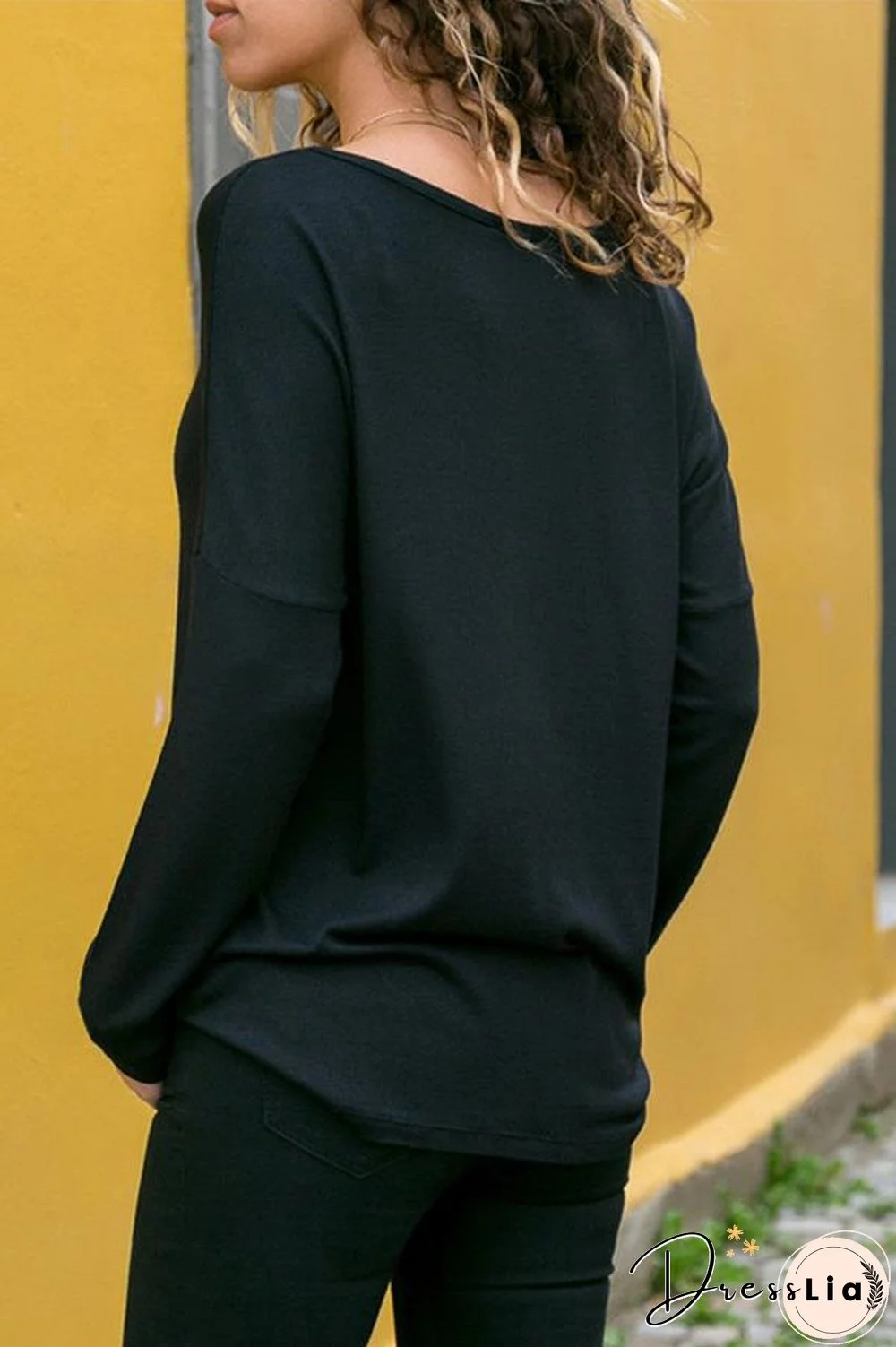 Splice Color Long Sleeve Contracted Style Blouse