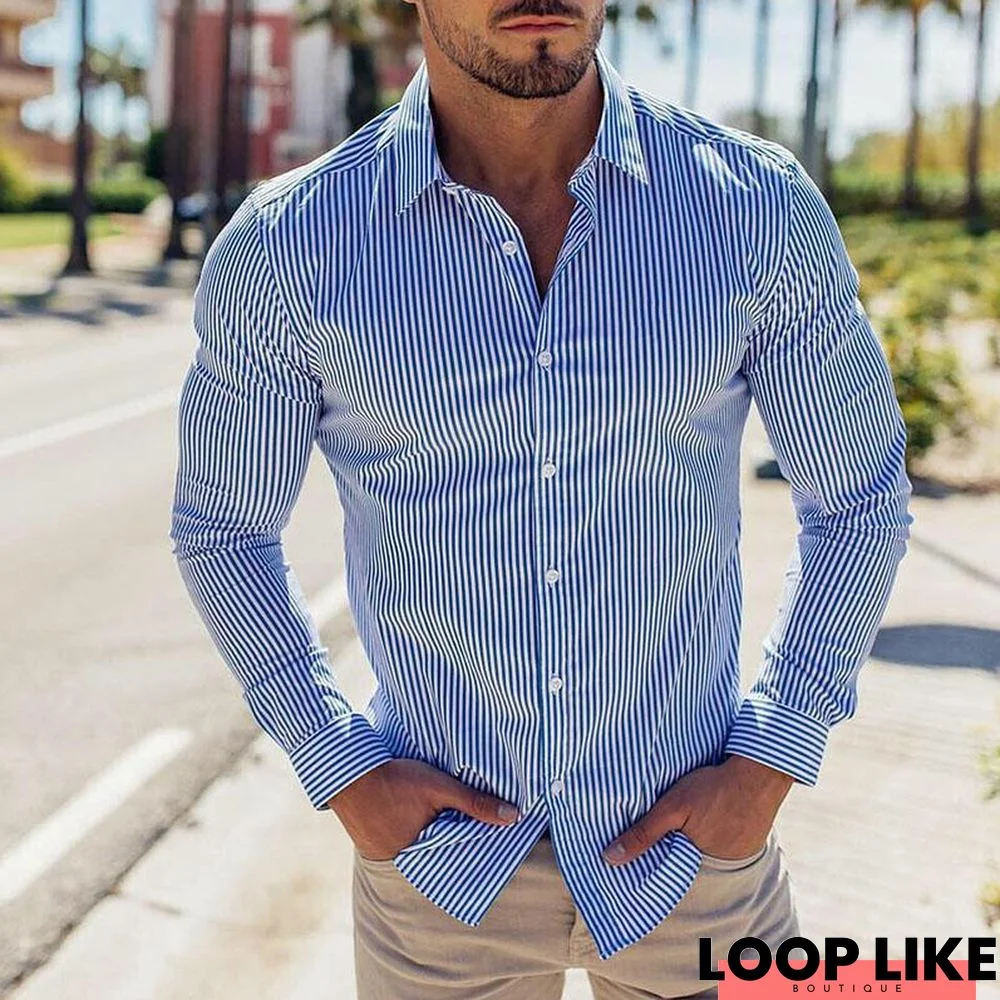 Spring/Autumn Men's Fashion Stripe Single-Breasted Shirts