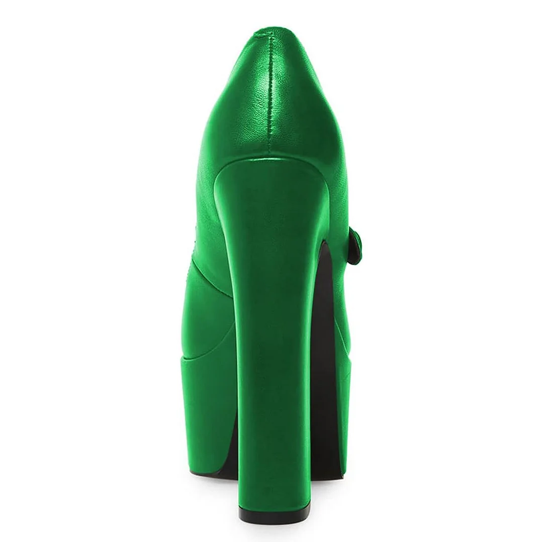 YDN Chic Green Round Toe Chunky High Heel Strap Platform Mary Janes