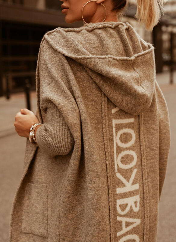  thdmladies Cardigan Hooded Letter Knitted Sweater Jacket thedmladies