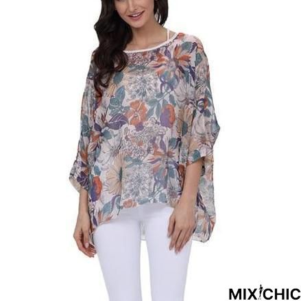 Plus Size Women Chiffon Blouse Shirt Batwing Sleeve Tops Blouses