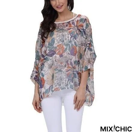 Plus Size Women Chiffon Blouse Shirt Batwing Sleeve Tops Blouses