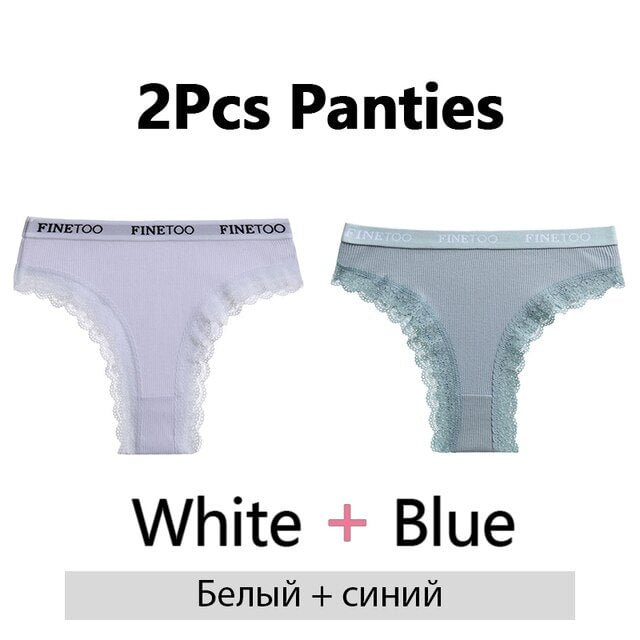 FINETOO 2PCS/Set Women's Panties Cotton Lace Panties And Thongs Comfortable Lingerie Low Waisted Underpants Female Lingerie XXL