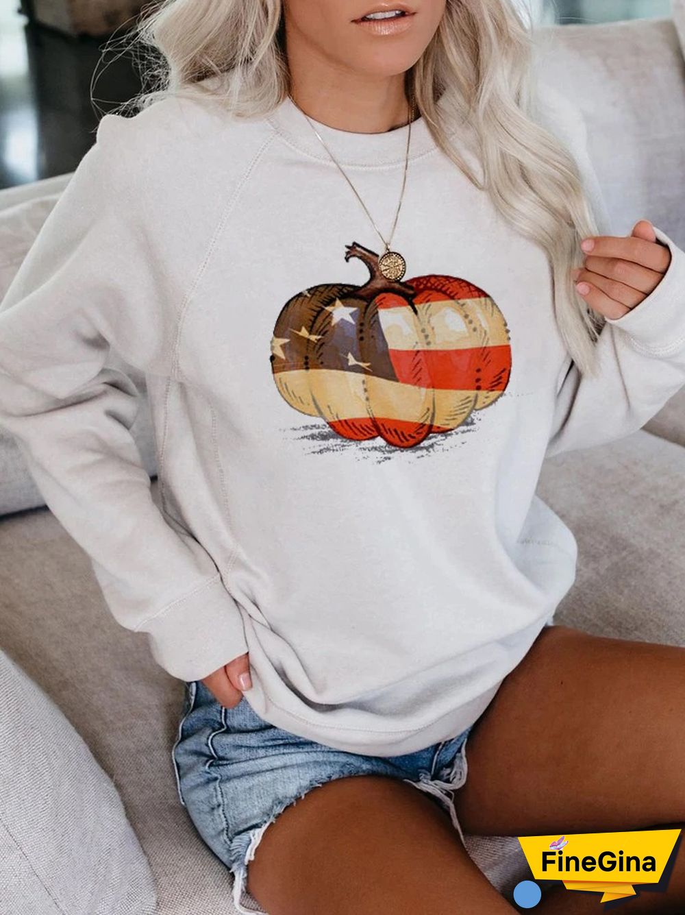 Halloween American Pumpkin Print Sweatshirt