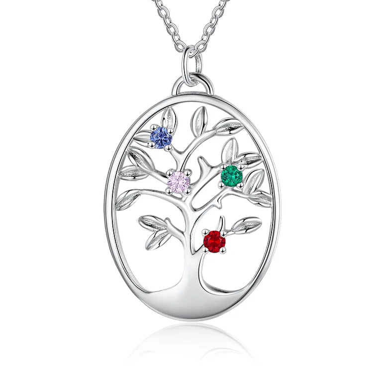 Personalized Tree of Life Necklace with 4 Birthstones Family Necklace for Her